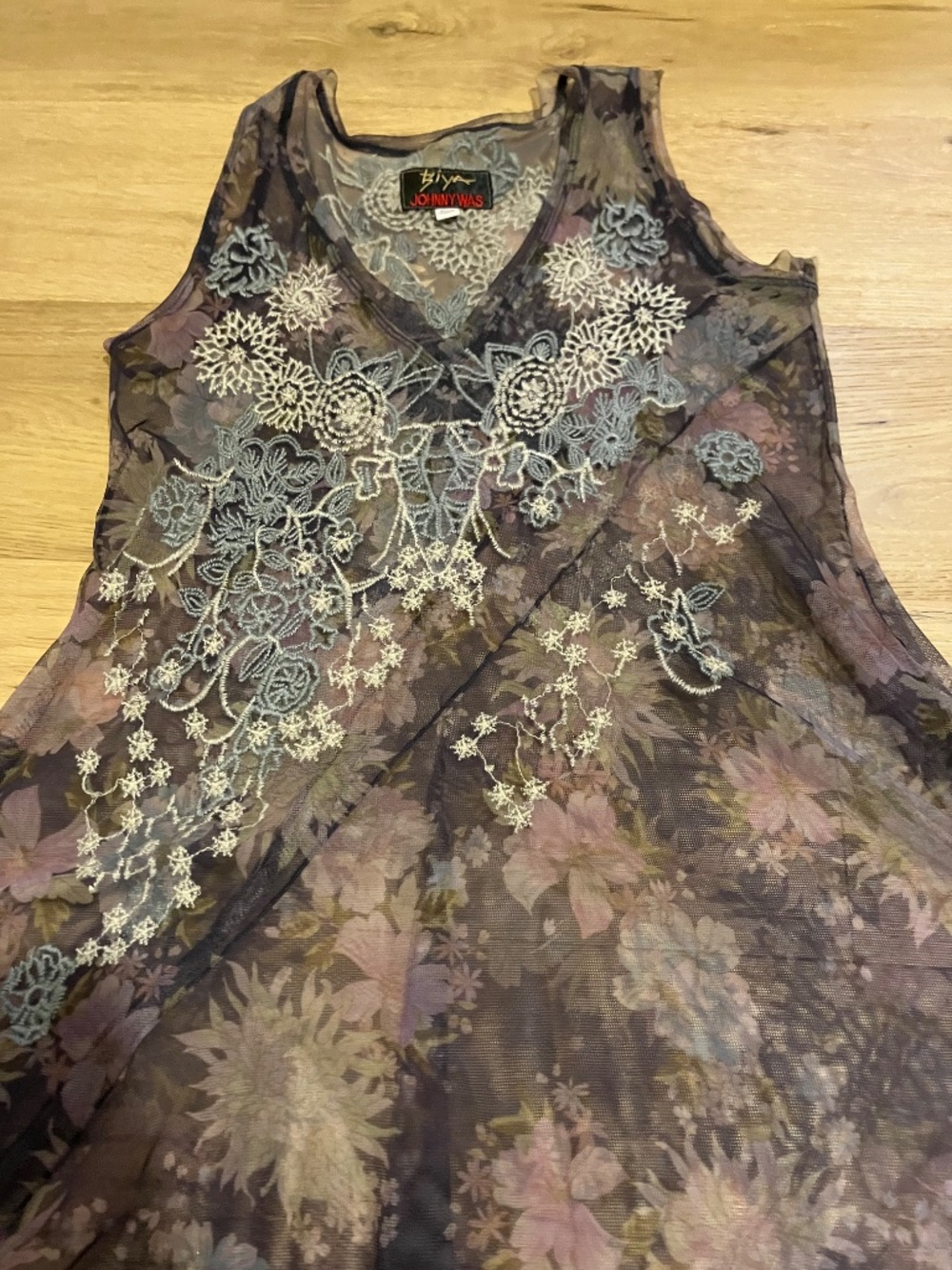 Johnny Was P/XXS Embroidered Floral Mesh Dress Boho by Biya
